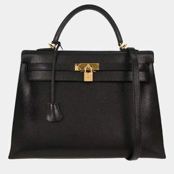 مملوكة مسبقًا Hermes Black Courchevel Kelly 35 Sellier 2way Handbag