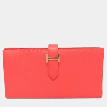 مملوكة مسبقًا محفظة هيرمس بيرن بيرن سوفليه جلد إبوسوم طويلة قابلة للطي وردي سالمون