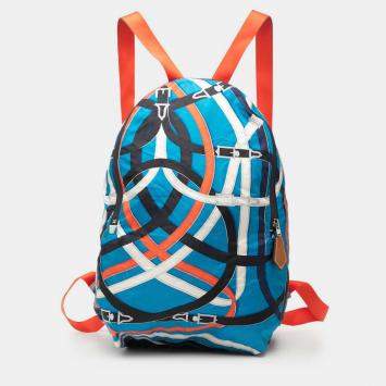 مملوكة مسبقًا Hermes Blue Orange Silk and Barenia Cavalcadour Airsilk Backpack
