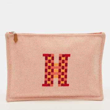 مملوكة مسبقًا Hermes H Tissage Vermilion Canvas Pouch