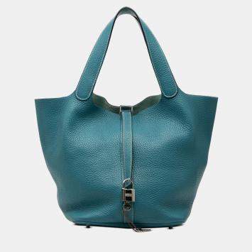 Pre Owned Hermes Blue Clemence Picotin Lock 22