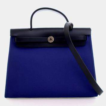 Pre Owned Hermes Bleu Electrique Toile H Herbag Zip 31