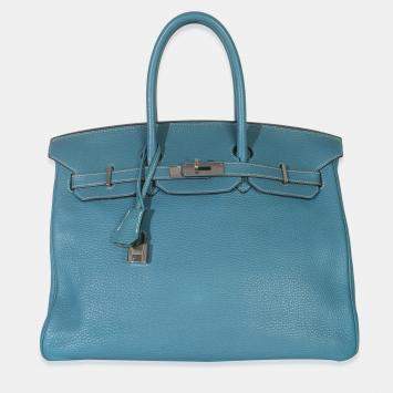 Pre Owned Hermes Bleu Jean Togo Birkin 35 PHW