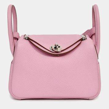 Pre Owned Hermes 2022 Mauve Sylvestre Clemence Leather Mini Lindy