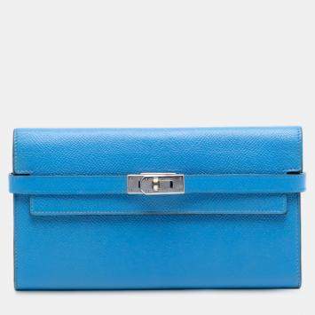 Pre Owned Hermes Blue Epsom Kelly Longue Wallet