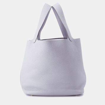 Pre Owned Hermes Picotin Lock 22 Blue Taurillon Clemence Handbag