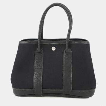 Pre Owned Hermes Garden Party Black Toile Officier Negonda Leather Size Ttpm