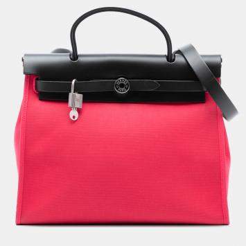 مملوكة مسبقًا Hermes Black Pink Toile Herbag Zip 31