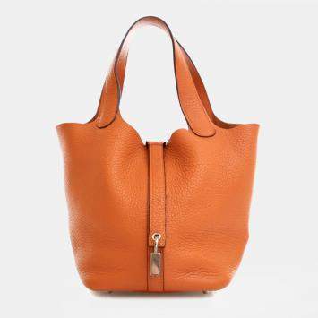 Pre Owned Hermes Orange Clemence Picotin Lock 18