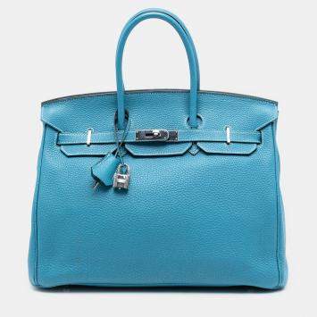 Pre Owned Hermes Blue Togo Birkin Retourne 35