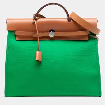 مملوكة مسبقًا Hermes Brown Green Toile Herbag Zip 31