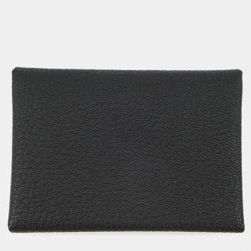 Pre Owned Hermes Calvi Duo Black Chevre Myzore Goatskin