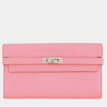 Pre Owned Hermes Kelly Wallet Long Rose Confetti Chevre Myzore Goatskin