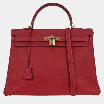 Pre Owned Hermes Rouge Garance Ardennes Kelly 35 Retourne 2way Handbag