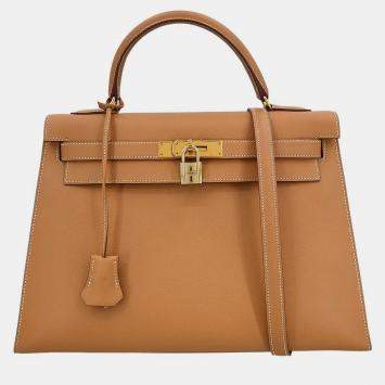 Pre Owned Hermes Natural Courchevel Kelly 32 Sellier 2way Handbag