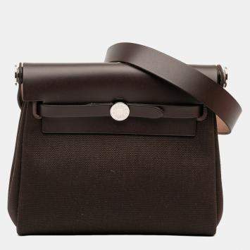 Pre Owned Hermes Brown Military Toile and Vache Hunter Herbag Zip 20