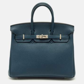 Pre Owned Hermes Birkin 25 Palladium Finish Colvert Togo Leather Tote