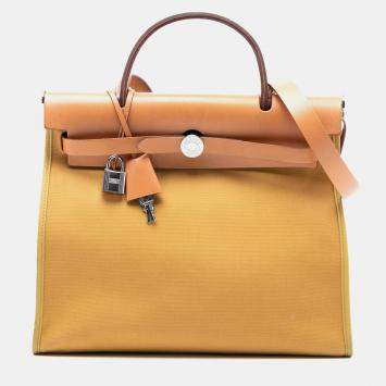 Pre Owned Hermes Brown Yellow Toile Herbag Zip 31