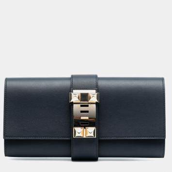 Pre Owned Hermes Blue Tadelakt Medor Clutch 23