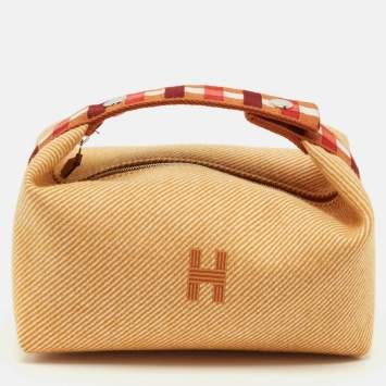 Pre Owned Hermès Bride-a-Brac Carre Small Fauve Merino Wool Pouch