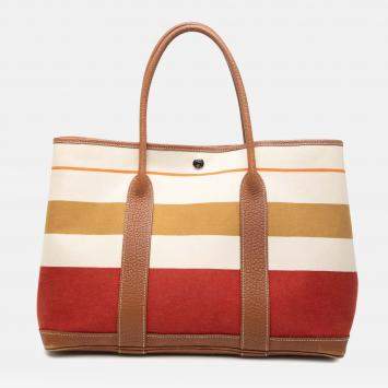Pre Owned Hermes Brown Toile and Negonda Striped Garden Party 36