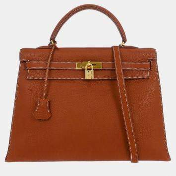 Pre Owned Hermes Brique Togo Kelly 35 Sellier 2way Handbag