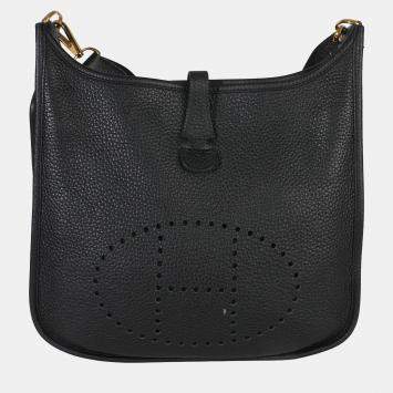Pre Owned Hermes Black Clemence Evelyne III PM GHW