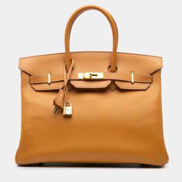 Pre Owned Hermes Brown Vache Natural Birkin Retourne 35