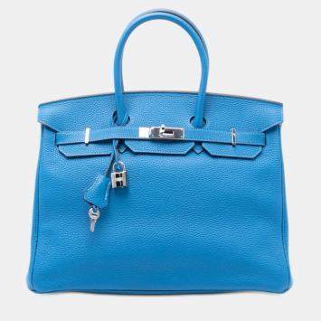 Pre Owned Hermes Blue Togo Birkin Retourne 35