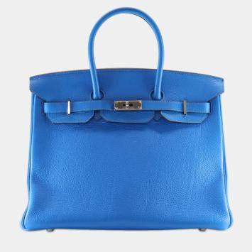 Pre Owned Hermes Blue Togo Birkin Retourne 35
