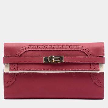 Pre Owned Hermes Red Swift Ghillies Kelly Longue Wallet