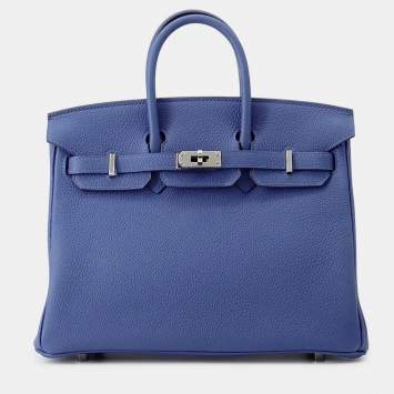 Pre Owned Hermes Birkin Blue Tie Togo Leather Size 25