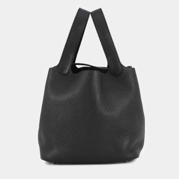 Pre Owned Hermes Picotin Lock Black Taurillon Clemence Size Pm