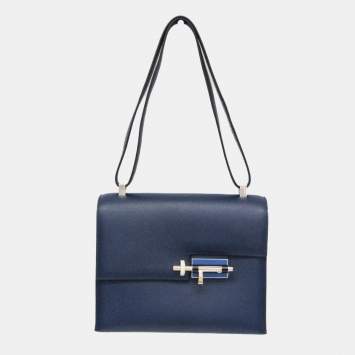 مملوكة مسبقًا حقيبة هيرميس فيرو جلد إبسم على الكتف كحلي