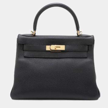 مملوكة مسبقًا Hermes Black Special Order Clemence Verso Kelly II Retourne 28