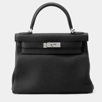 Pre Owned Hermes Kelly Retourne Black Togo Leather Size 28