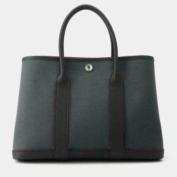 Pre Owned Hermes Garden Party Vert Mangrove/Black Toile Military Negonda Leather Size Tpm