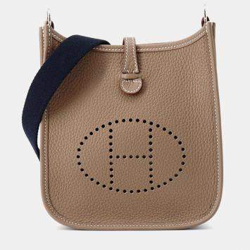 Pre Owned Hermes Evelyne Long Etoupe/Blue Indigo Taurillon Clemence Size Tpm