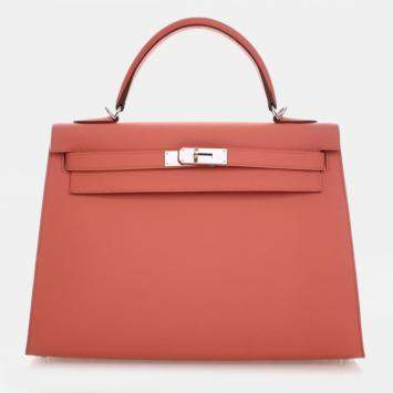 Pre Owned حقيبة هيرمس كيلي سيليير جلد عجل إيبسوم زهري بمقبض علوي حجم 32