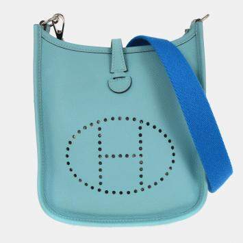 Pre Owned Hermes Blue Atoll Epsom Evelyne 16 Shoulder Bag