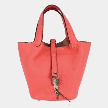 Pre Owned Hermes Rose Azalee Taurillon Picotin Lock 18 PM Handbag