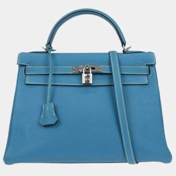 Pre Owned Hermes Blue Jean Togo Kelly 32 Retourne 2way Handbag