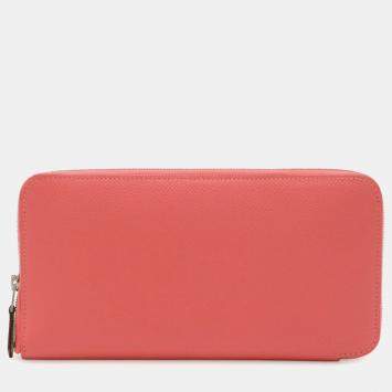 Pre Owned Hermes Azap Long Silk-In Round Wallet In Epsom Leather With Rose Azalee And Pink