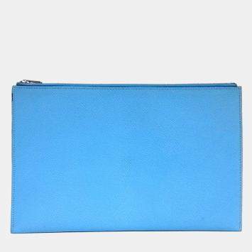 Pre Owned Hermes Blue Leather Clutch