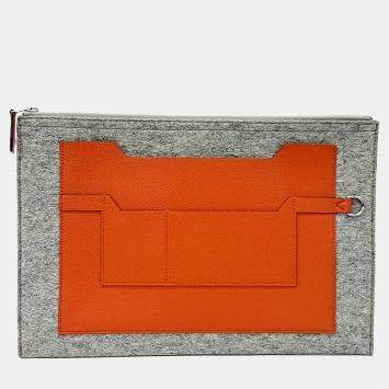 مملوكة مسبقًا هيرمس قماش جلدي رمادي برتقالي تودو ٣٦ كولور بلوك