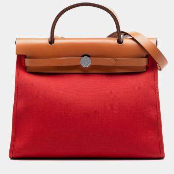 مملوكة مسبقًا Hermes Brown Orange Toile Herbag Zip 31