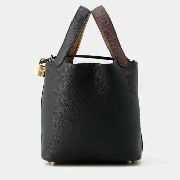 Pre Owned Hermes Picotin Lock Casaque2 18 Black/Macassar/Beige Marfa Taurillon Clemence 