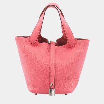 Pre Owned Hermes Picotin Lock 19 Handbag In Taurillon Clemence Leather Pink