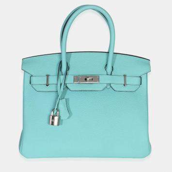 Pre Owned Hermes Bleu Atoll Togo Birkin 30 PHW