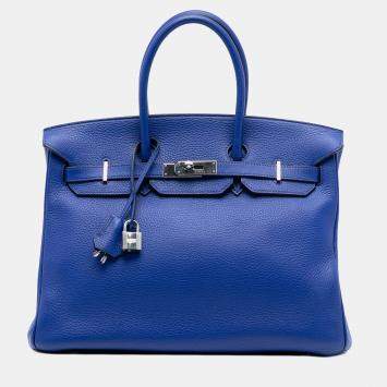 Pre Owned Hermes Blue Togo Birkin Retourne 35
